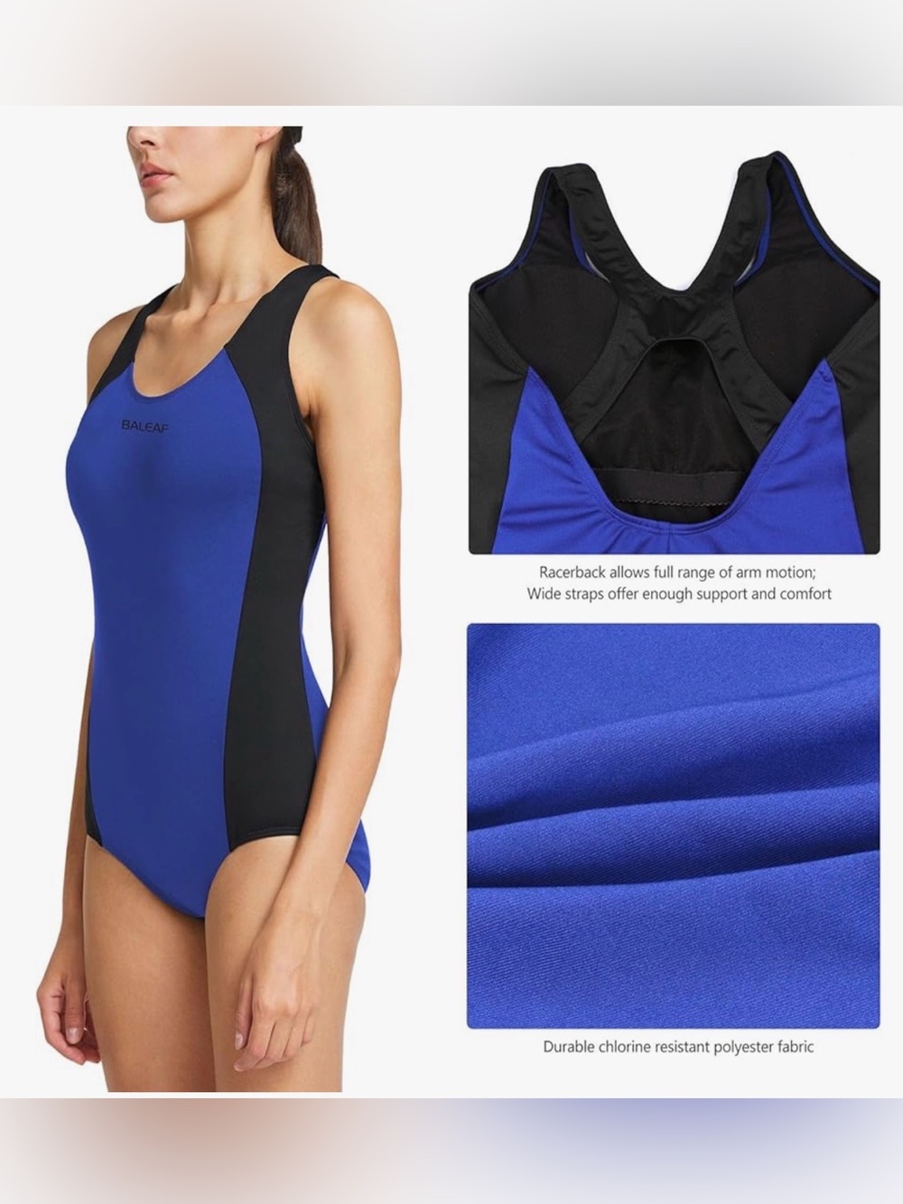 NWT Baleaf Women Racerback Athletic 1 Piece Modest Swimsuit XL Navy blue & Black